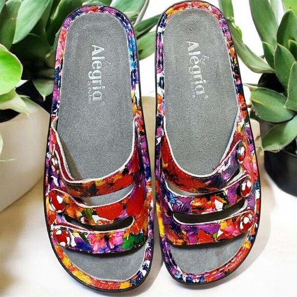 Alegria Fiona Iris Floral Leather Slide Sandals Women's Size 7 Multicolor - Picture 3 of 11